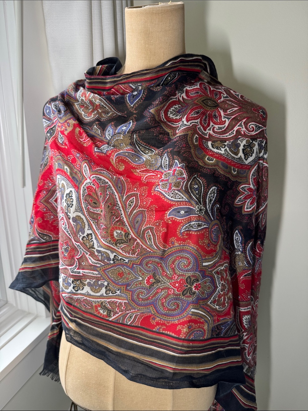 J. Jill black and red paisley cotton scarf.